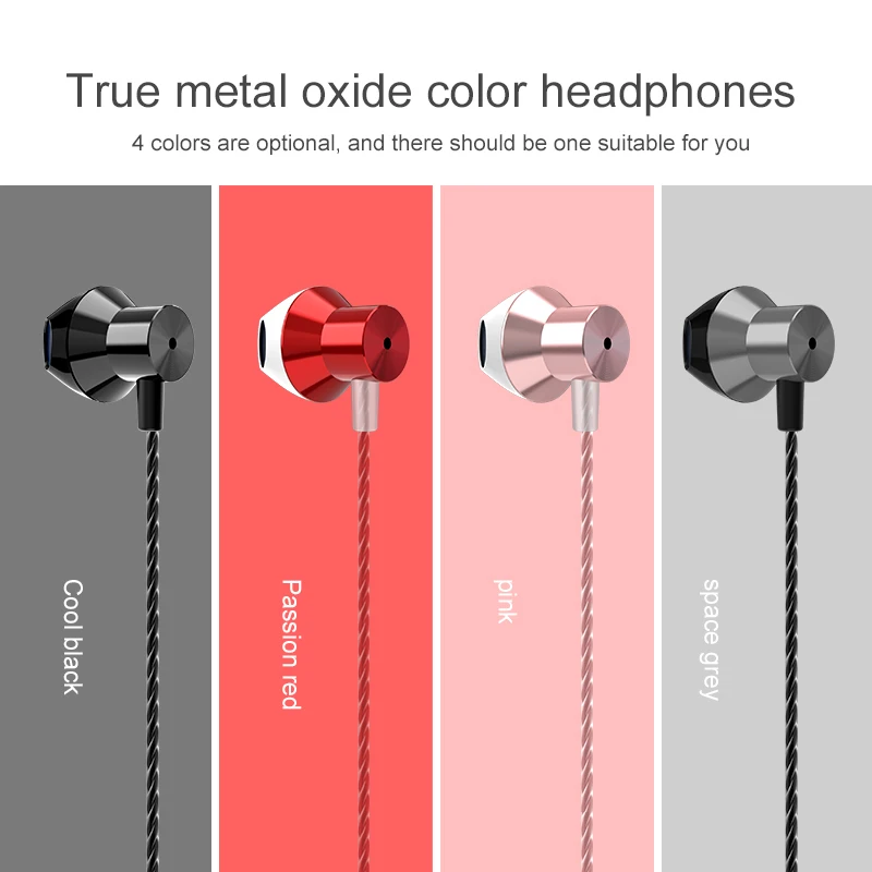 New for 3.5mm Metal wired Earphone Corded Headset For Mobile Phone PC Gaming WIred Earphone IN-EAR Headset Comfortable earphone