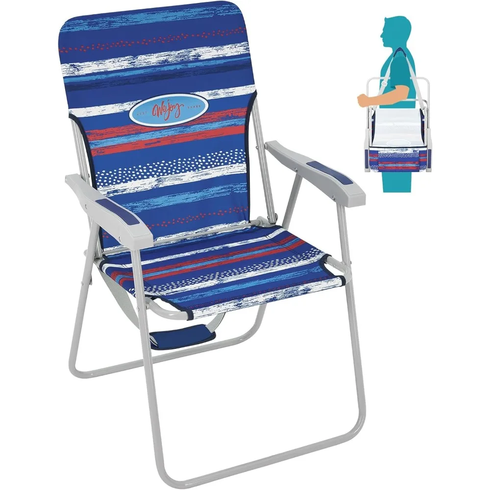 Folding Beach Chair for Adults, Lightweight Beach Chair with Shoulder Straps, High Back Beach Chairs with Hard Armrest