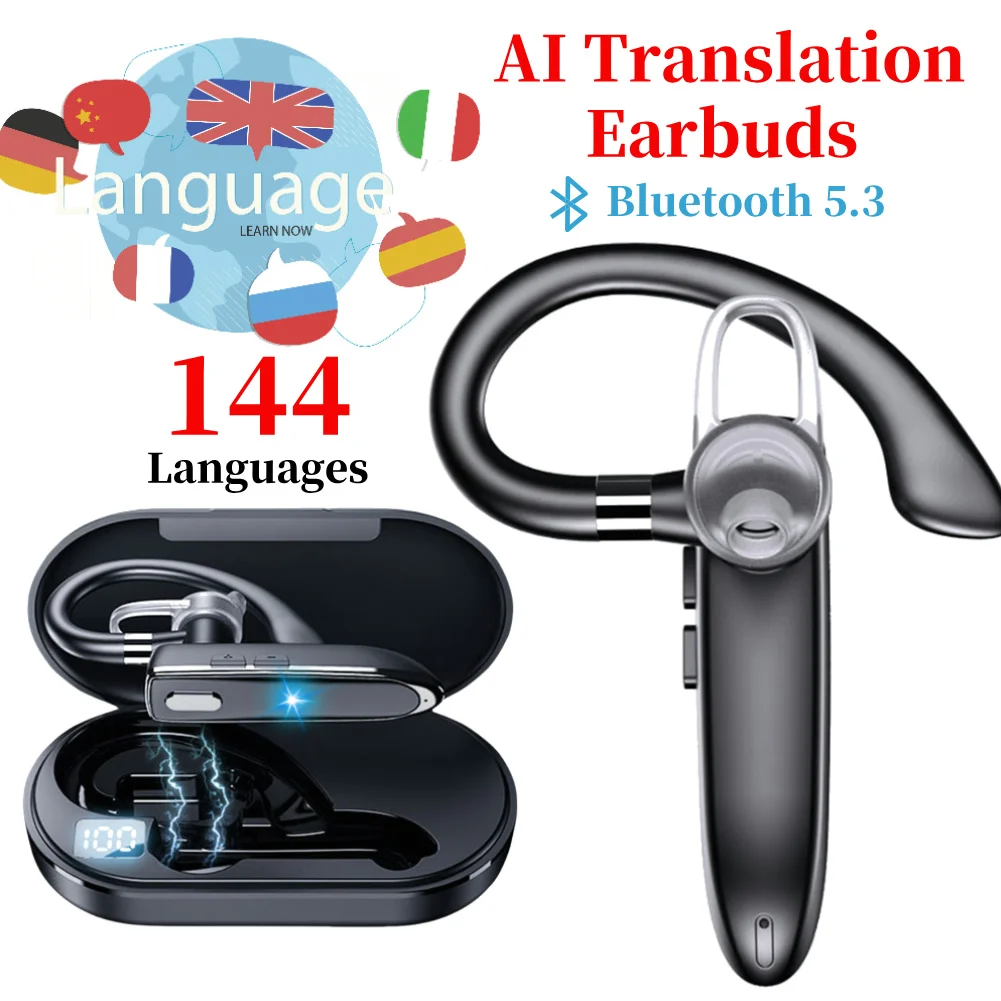 AI Translator Device Bluetooth-Compatible 5.3 144 Languages Real-time Translation Earphones Single Ear Business Wireless Earbuds