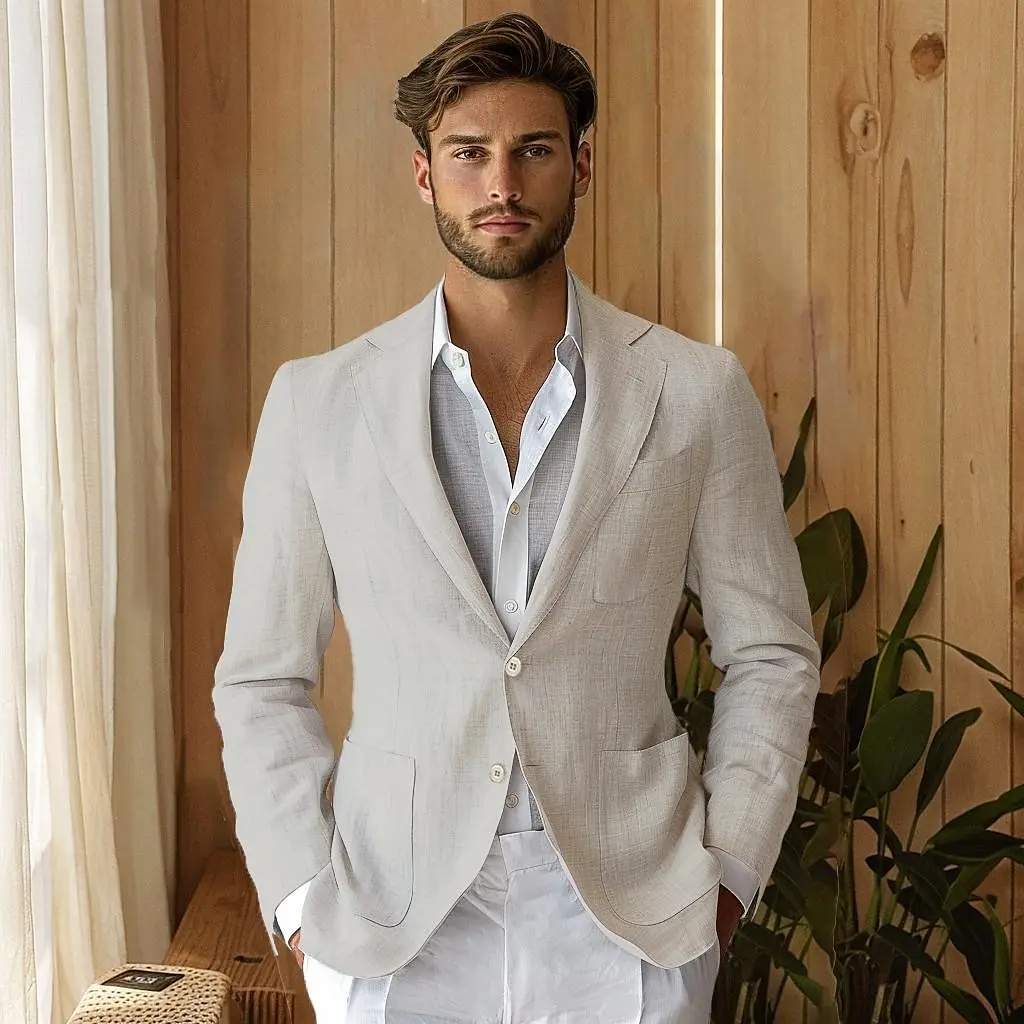 2024 Linen Men Italian Blazer Men Luxury Stylish Blazer Hombre Chaqueta Hombre Wedding Groom Formal Social Club Outfits Jacket