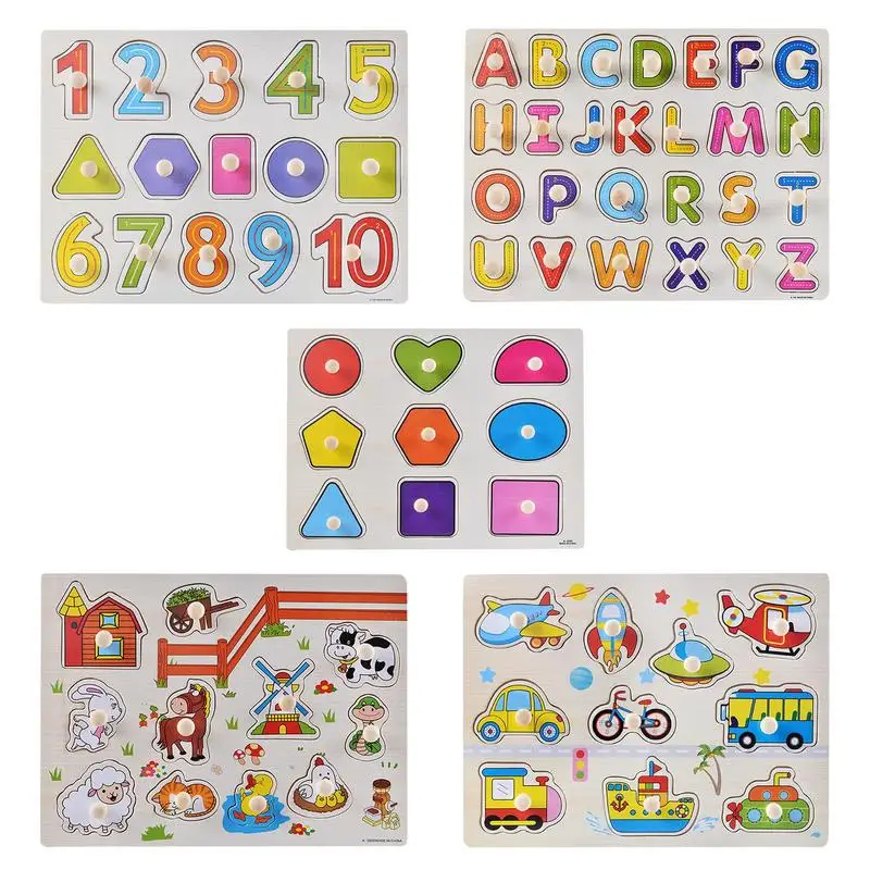 Toddler Jigsaw With Handles Early Education Boys Girls Wooden Puzzle Toy Pre-Kindergarten Toys For Kindergarten Children's