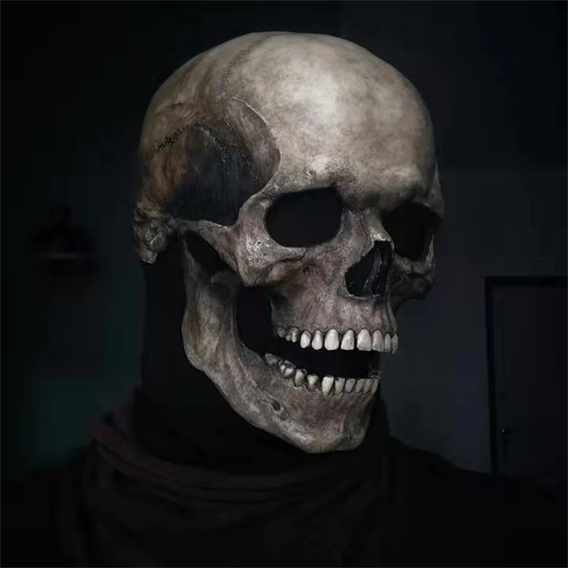 New Halloween Skull Mask with Movable Mouth, Full Head Skull Face Cover with Jaw Movement