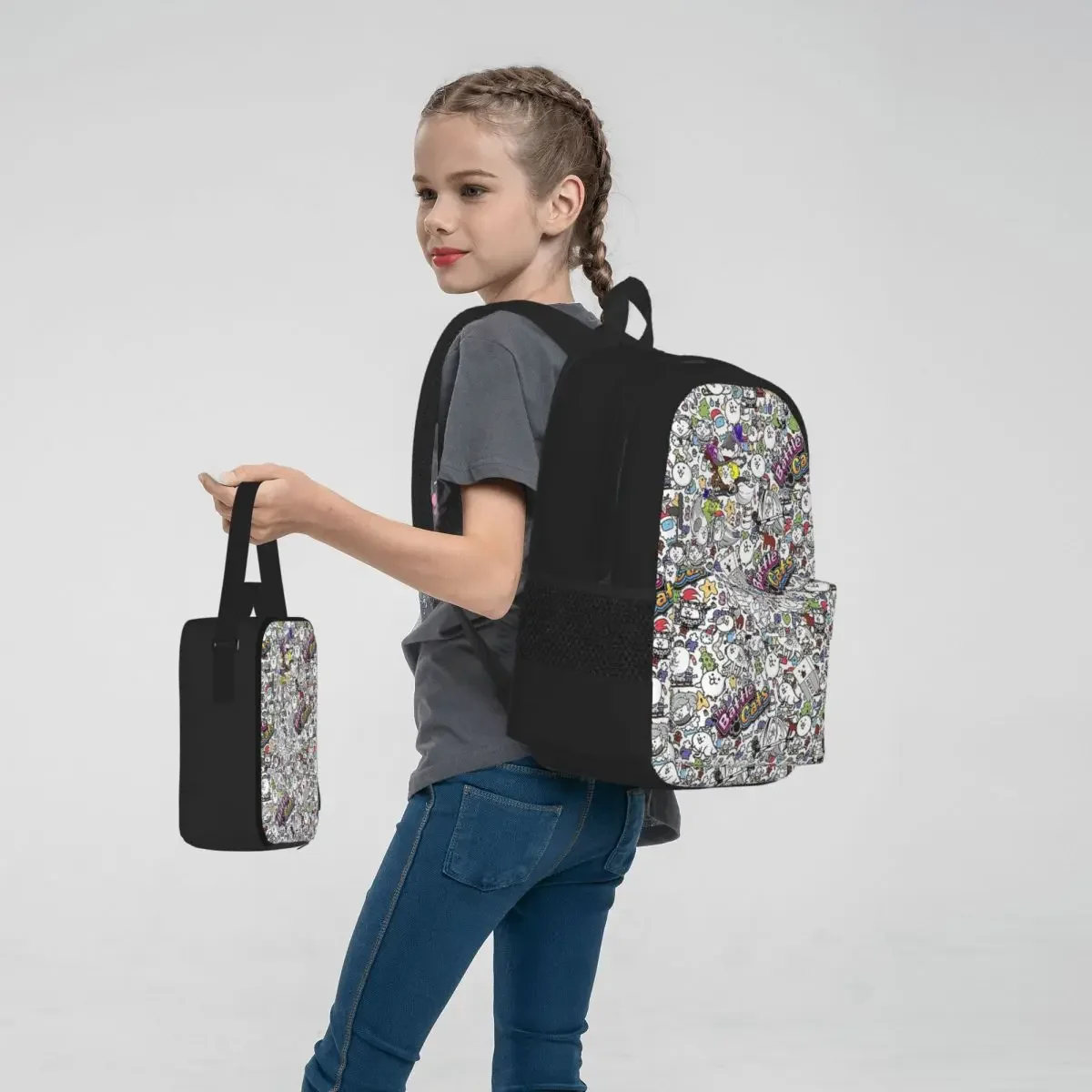 Zaini Battle Cats Ragazzi Ragazze Bookbag Borse da scuola per bambini Cartone animato Zaino per bambini Borsa per il pranzo Borsa per penne Set di tre pezzi