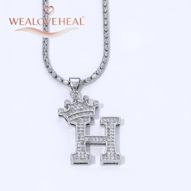 Rhodiumbeschichtete A-Z-Kronen-Initialen-Halskette, Iced Out CZ 26 Buchstaben-Anhängerkette 50 cm, personalisiertes Hip-Hop-Schmuckgeschenk für Sie und Ihn – Detail 26