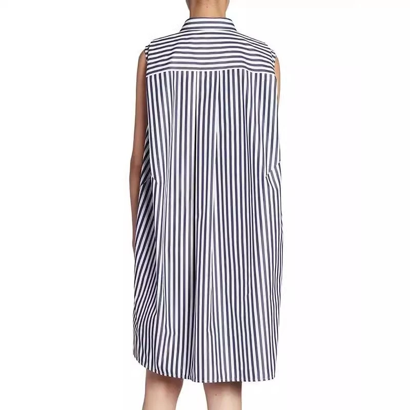 2024 Summer New Women's Lapel Striped Irregular Loose Sleeveless Shirt Dress y2k High Quality Fashion Casual Mini Skirt Traf