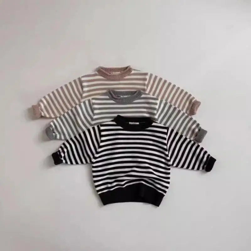 2024 Autumn New Baby Long Sleeve Knitted Pullover Infant Boy Girl Casual Striped Sweater Cotton Toddler Loose Tops Kids Clothes