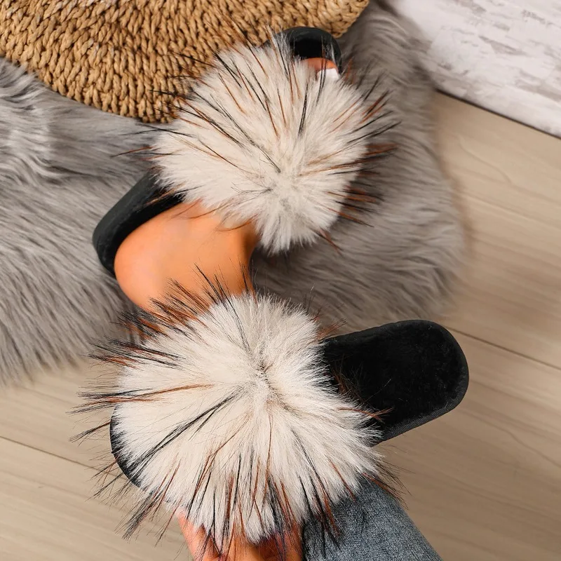 Autumn and Winter Women's Color Blocking Shoes Comfortable Fish Mouth Open Toe Cotton Slippers Women Lightweight Cotton Slipper