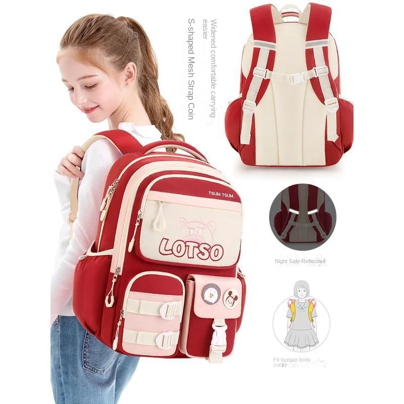 Disney Lotso Girl School Bag Grade 1-6 Primary Student Shoulder Orthopedic Bakckpack Large Capacity Light Kids Gifts Mochilas