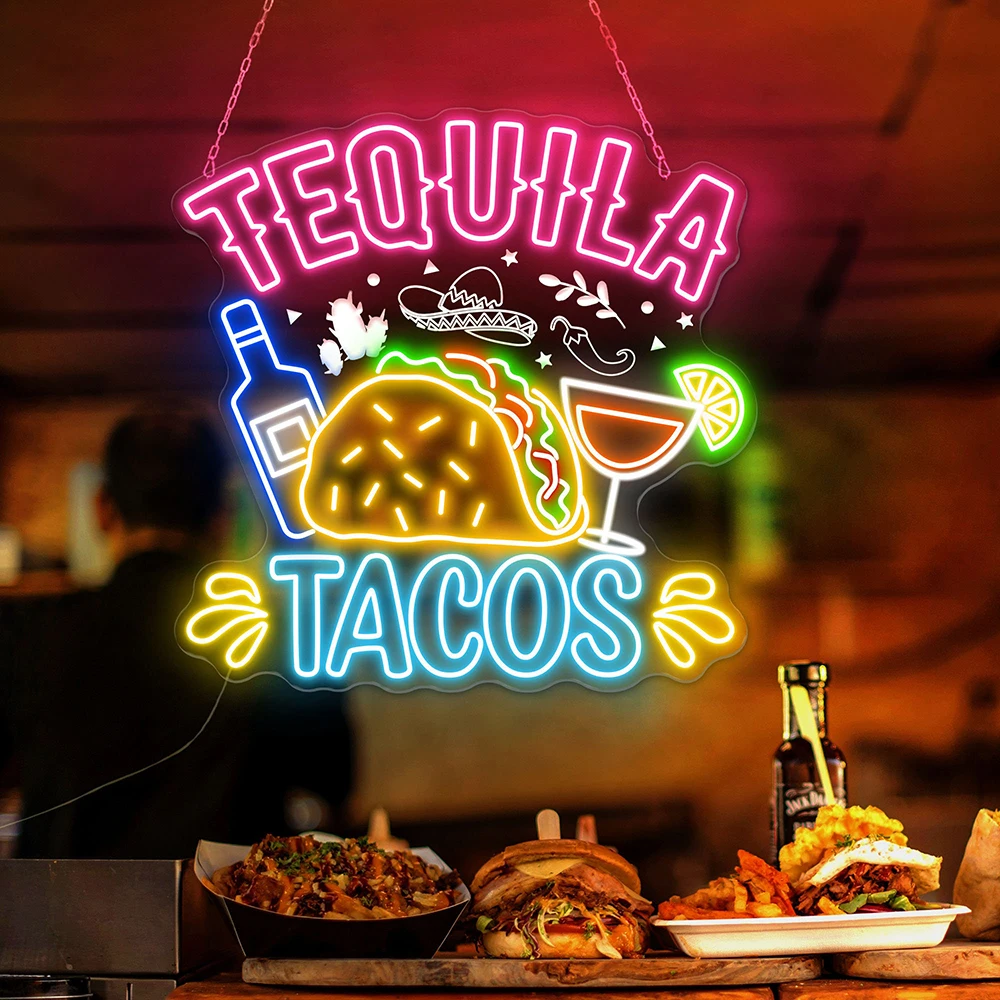 Add Your Space with A Tequila and Tacos Neon Sign Perfect Wall Decor Mexican Restaurant Tacos Shop Bar Sign Custom Neon Light