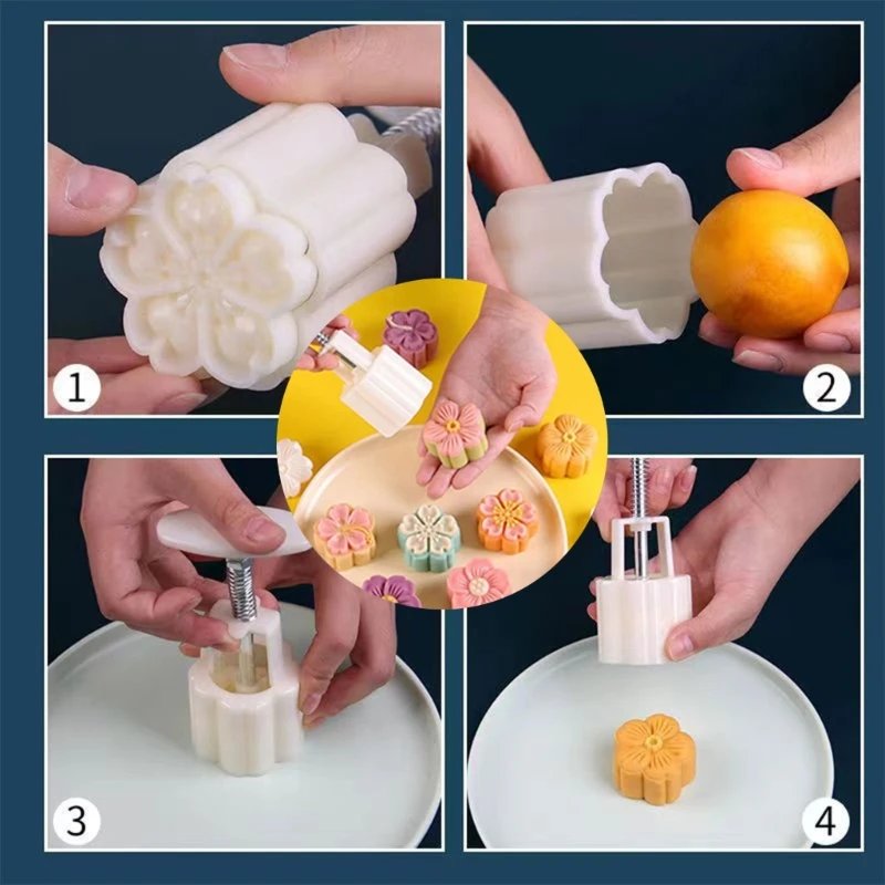 Bộ khuôn bánh trung thu nhiều hình dạng khác nhau Khuôn bánh trung thu có tem có thể tái sử dụng (Trắng) Hàng mới về