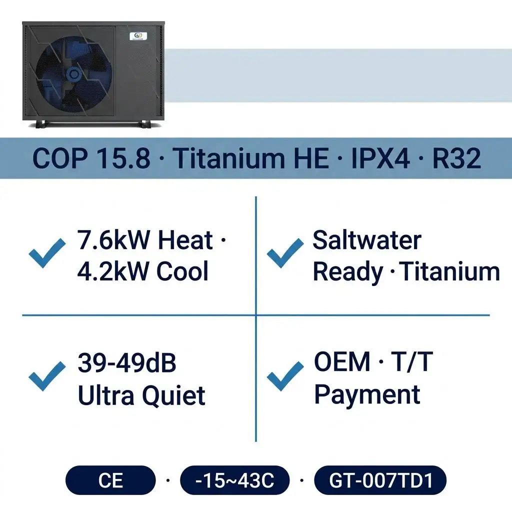 R32 WiFi Pool Heat Pump 7kW A+++ DC Inverter Heater Chiller for Middle East Europe Asia CE Certified