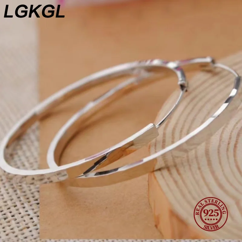 LGKGL top quality 925 Sterling silver Earrings women lady noble fashion design beautiful charm 7cm big circle Earring Jewelry