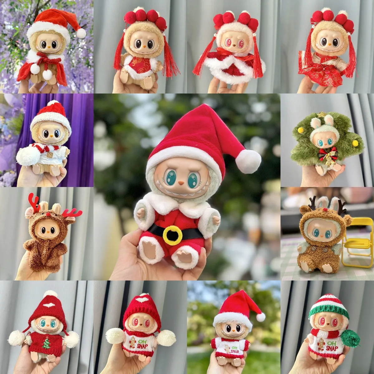 

17cm Labubu I II Idol Dolls Clothes Red Cape Santa Hat Deer Xmas Accessories Korea Kpop Exo Clothing Hoodie Plush Doll'S Clothes