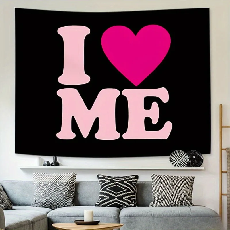 Love Yourself Theme Tapestry Pink Letter Heart Self-Affirmation Style Living Room Decor Room Decor Home Decor
