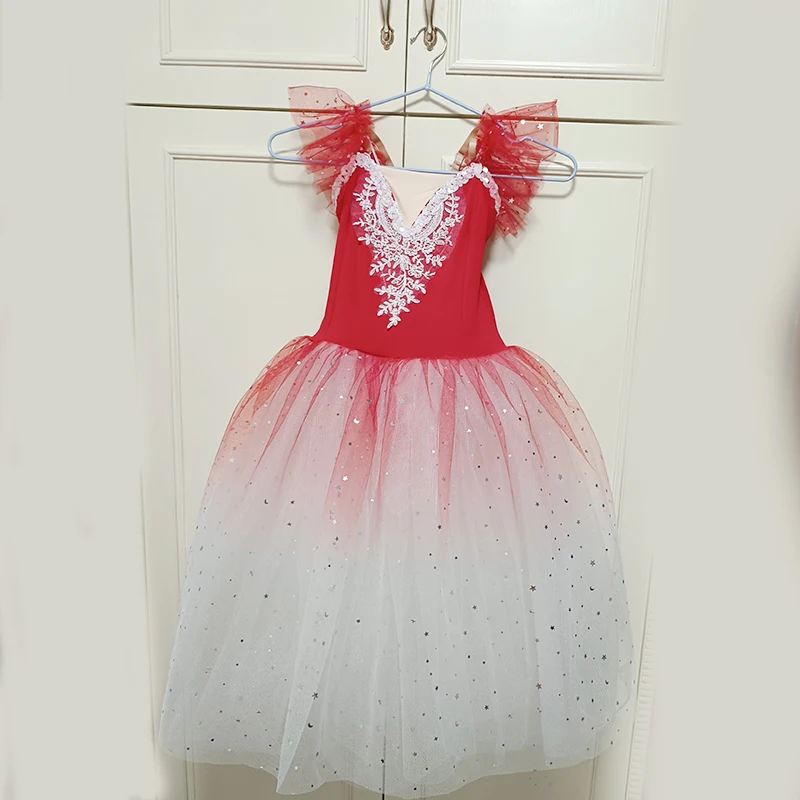 Abbigliamento per spettacoli di balletto concorso per bambini abbigliamento da ballo professionale gonna a sbuffo di colore sfumato gonna lunga in garza per adulti