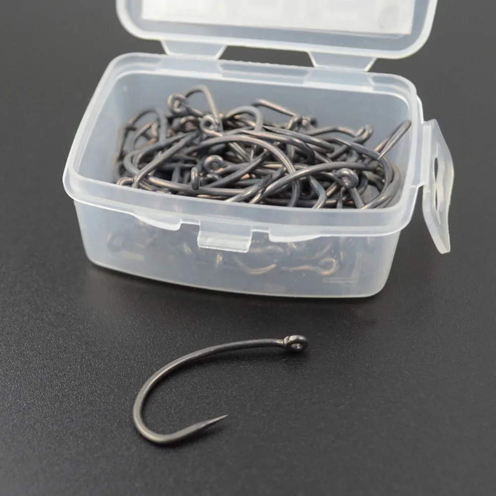 50pcs/Box High Carbon Steel Curved Shank Carp Fishing Hooks Barbless Fishhooks Without Barbs 2# 4# 6# 8# 10# With Long Shank