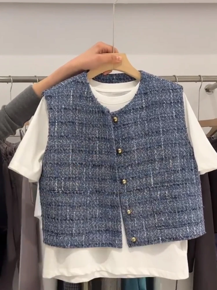 

Универсальный модный женский жилет-кардиган с круглым вырезом, стильный, для многослойных образов