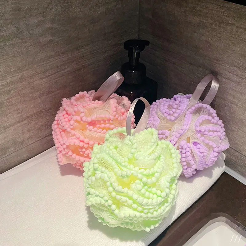 Flower Bath Sponge Ball Body Shower Cleaning Exfoliating Scrubbers Kawai Ruffle Lace Absorb Water Sponge Ball Bathroom Supplies