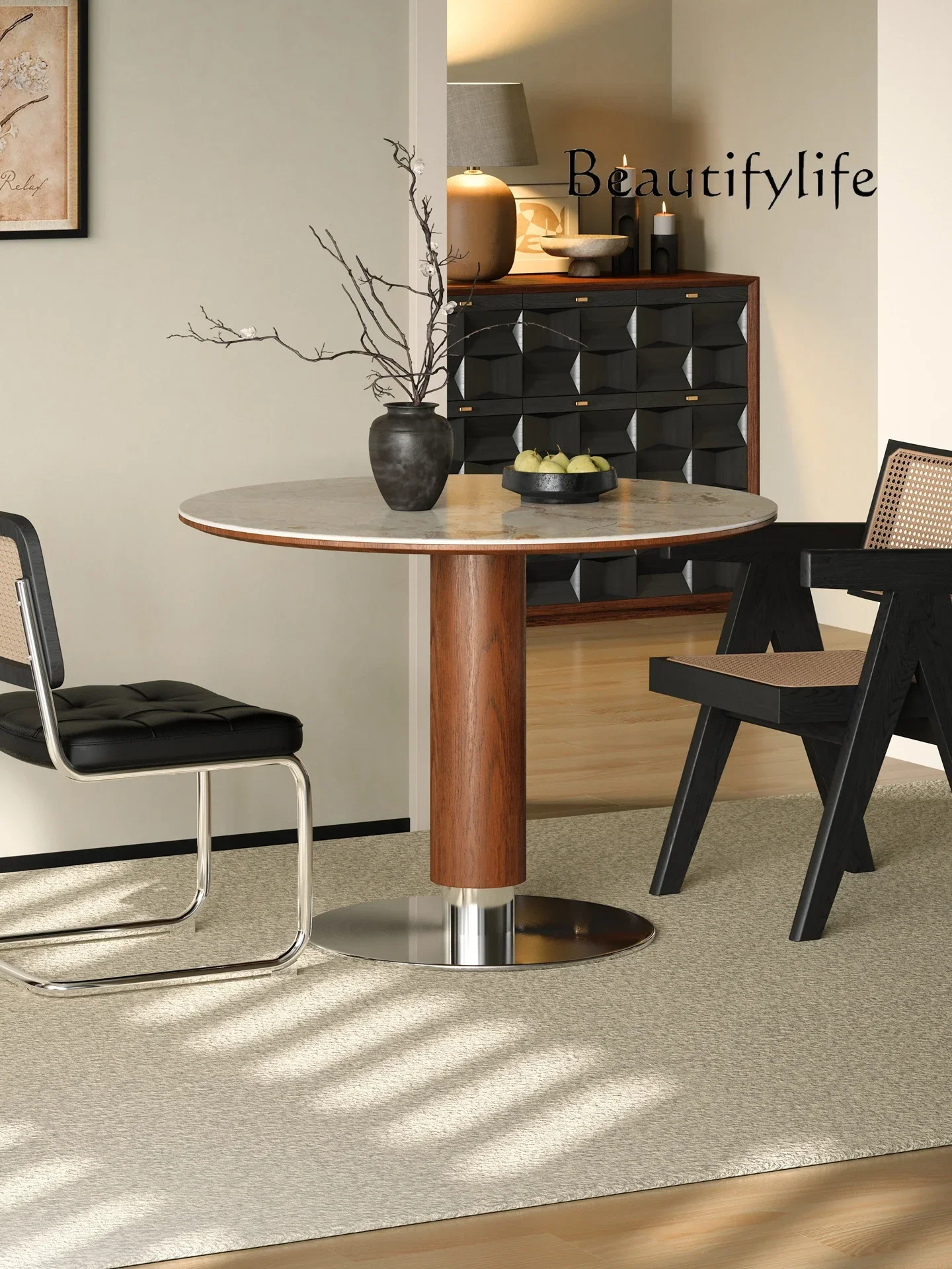 N45 tw moderno simples mesa de jantar de madeira maciça via mesa redonda casa pequeno apartamento medieval caverna placa de pedra mesa e cadeira