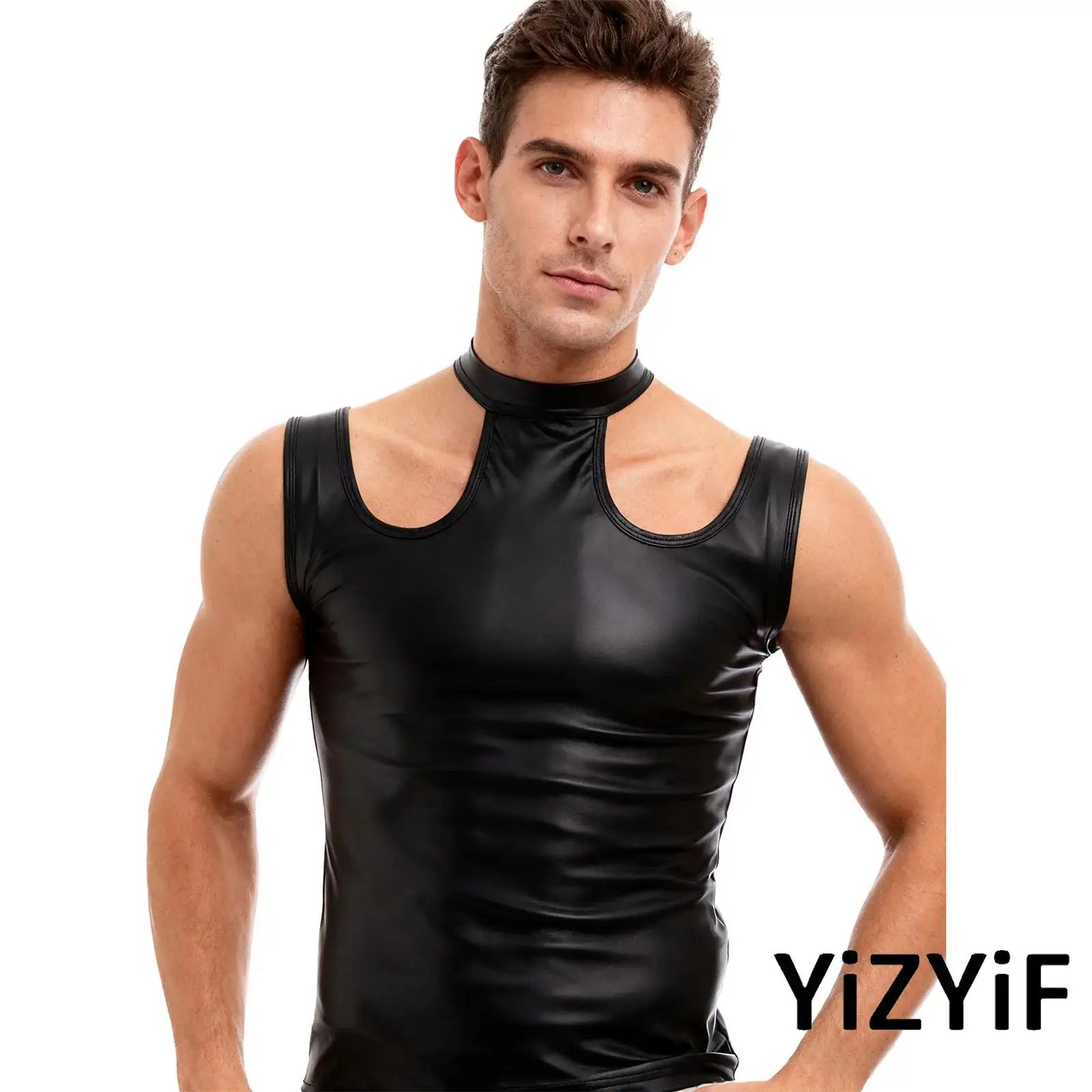 

Fashion Mens Edgy Matte Leather Vest with Strategic Cutouts And Slim Fit Design Bold Halter Top for Pole Dance And Club Events