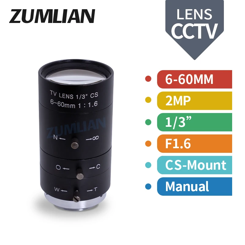 

ZUMLIAN 6-60mm Zoom Lens CS Mount 1/3 Inch Varifocal for CCTV Camera 2Megapixel Manual Iris F1.6 Surveillance Vedio manufacturer