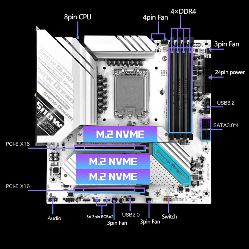 B760M Snow Drea Motherboard Support LGA1700 128GB DDR4 Intel 12th Gen 13th Gen CPU Desktop PC