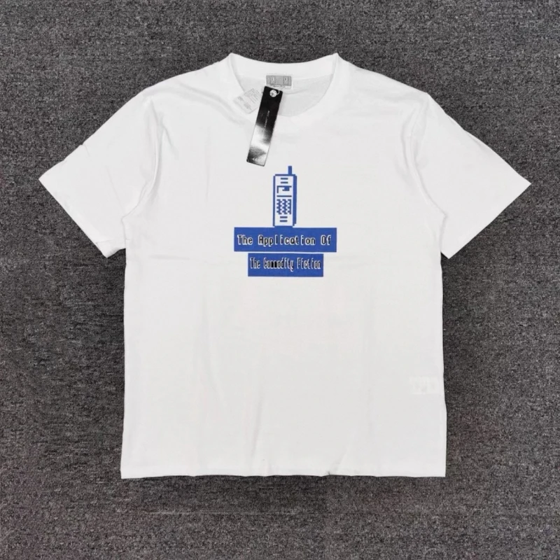 

Футболки CAVEMPT, белые дышащие хлопковые футболки с мультяшным принтом телефона и буквенным логотипом CE, круглый вырез, короткий рукав, повседневные мужские и женские топы