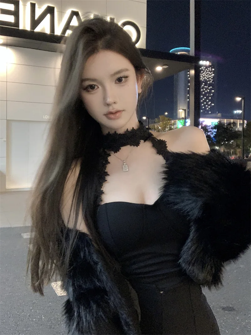 

Black Environmentally Friendly Fur Jacket for Women in Autumn and Winter with Fur and Fur Integrated, High-end Feeling, Temperam