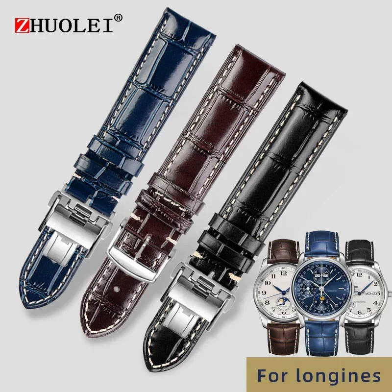 Genuine Leather Watchband Watch Strap For Longines  L2 L3 L4 Masters COLLECTION Watch Belt Bracelet Cowhide Strap 19mm 20mm 21mm