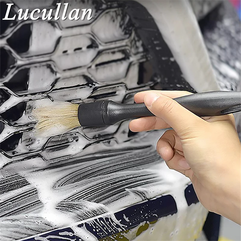 Lucullan 7 Parts Car Detailing Brushes Kits-5 Different Unique Replacement Head+2 Solid PP Handle