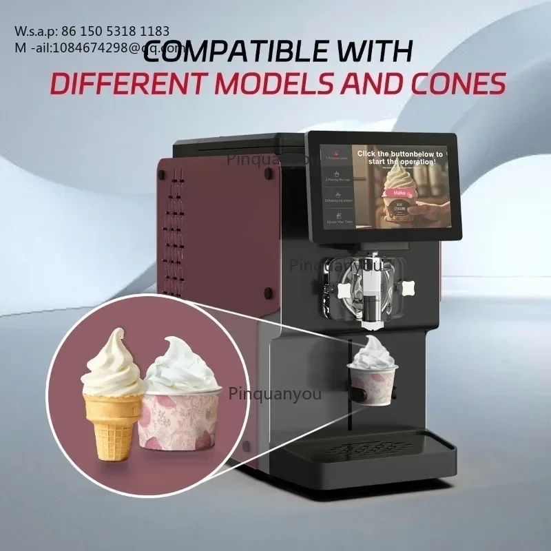 Commercial Stainless Steel Soft Serve Ice Cream Machine, Automatic Self-Cleaning Ice Cream Maker for Catering