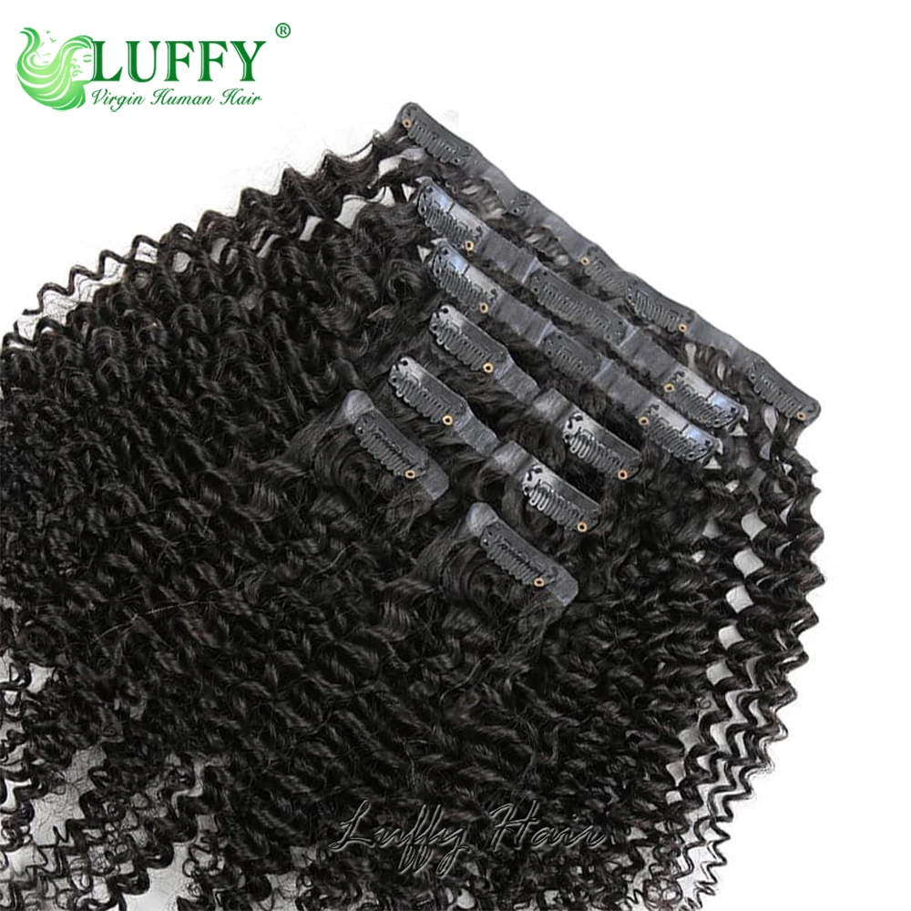 Kinky Curly Clip In Hair Extensions Burmese Human Hair Seamless PU Clip Ins Human Hair Kinky Curly For Black Women 7Pcs