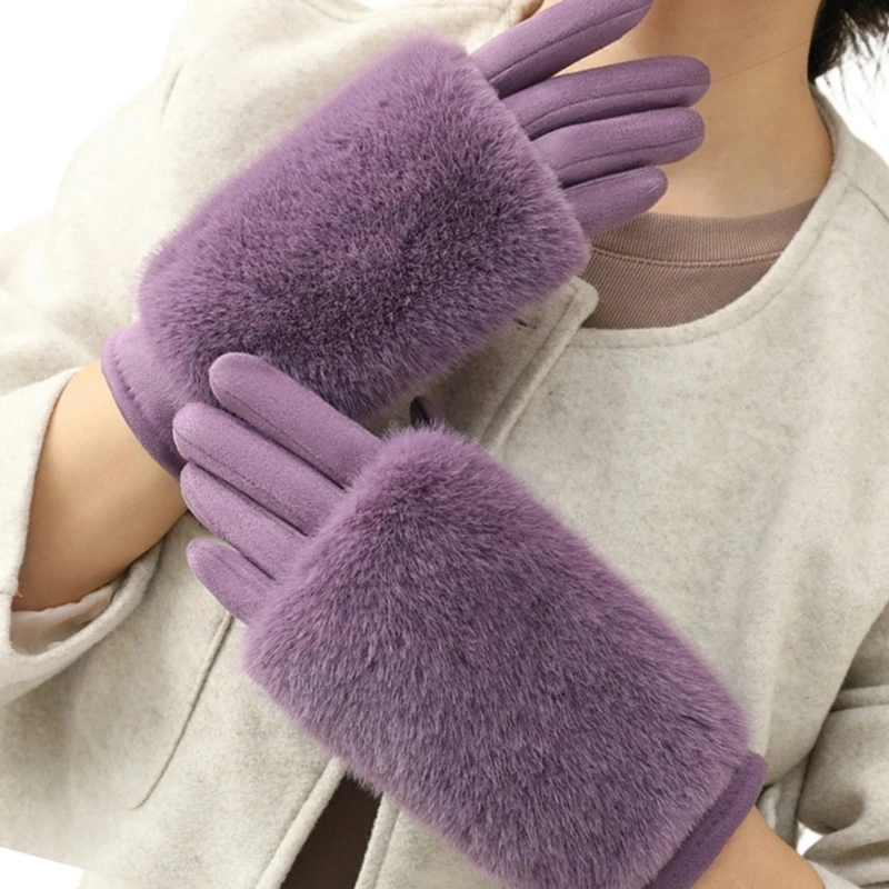 Stylish Thicken Gloves Unisex Teens Warm Gloves Furry Brim for Christmas