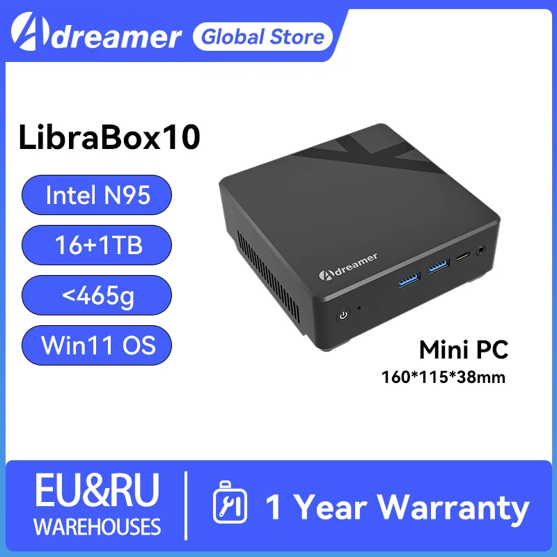 

Мини-ПК Adreamer Intel Alder Lake N95 16G 1T DDR5 4800 МГц M.2 PCIE/SATA Windows 11 для настольных игр, бесшумный