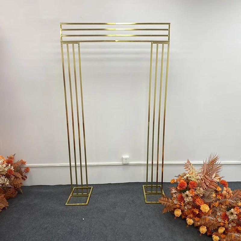 Gold-Plated Iron Square Screen Wedding Arch Backdrop Geometric Shelf  Road Lead Flower Stand Party Stage Frame