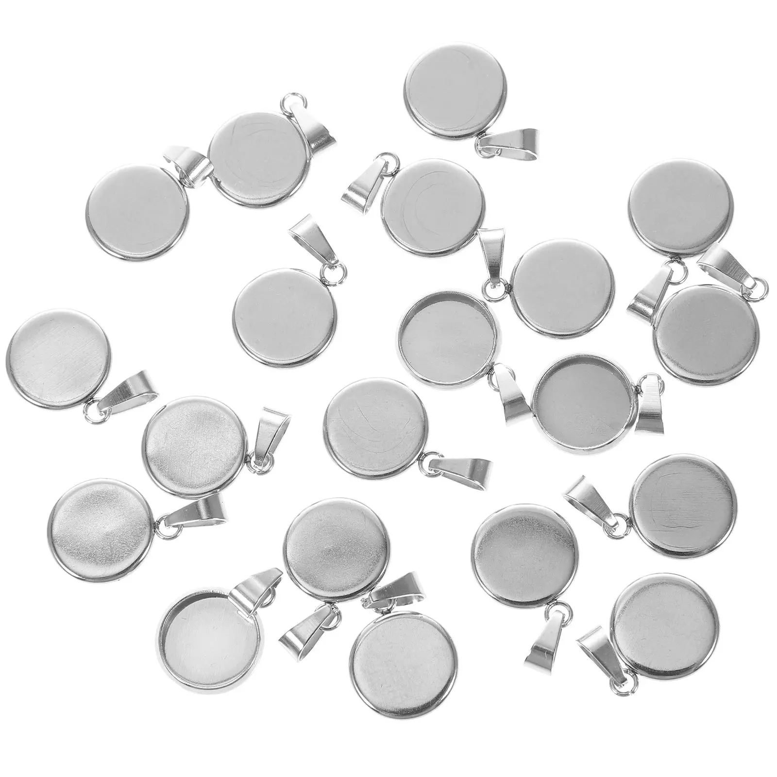 

20 Pcs Stainless Steel Pendant Trays for DIY Necklace Making Jewelry Craft Round Cork Base Set Silver Chain Accessories