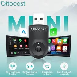 OTTOCAST Mini 2-in-1 Wireless CarPlay Android Auto Adapter with One-Key Disconnect, 5GHz WiFi Plug&Play Fast Connect USB Dongle