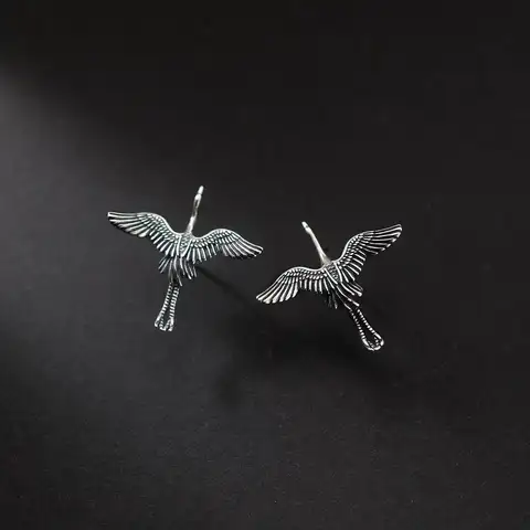 Retro Flying Crane Atmosphere Fashion 925 Sterling Silver Personality Bird Animal Earrings  E026