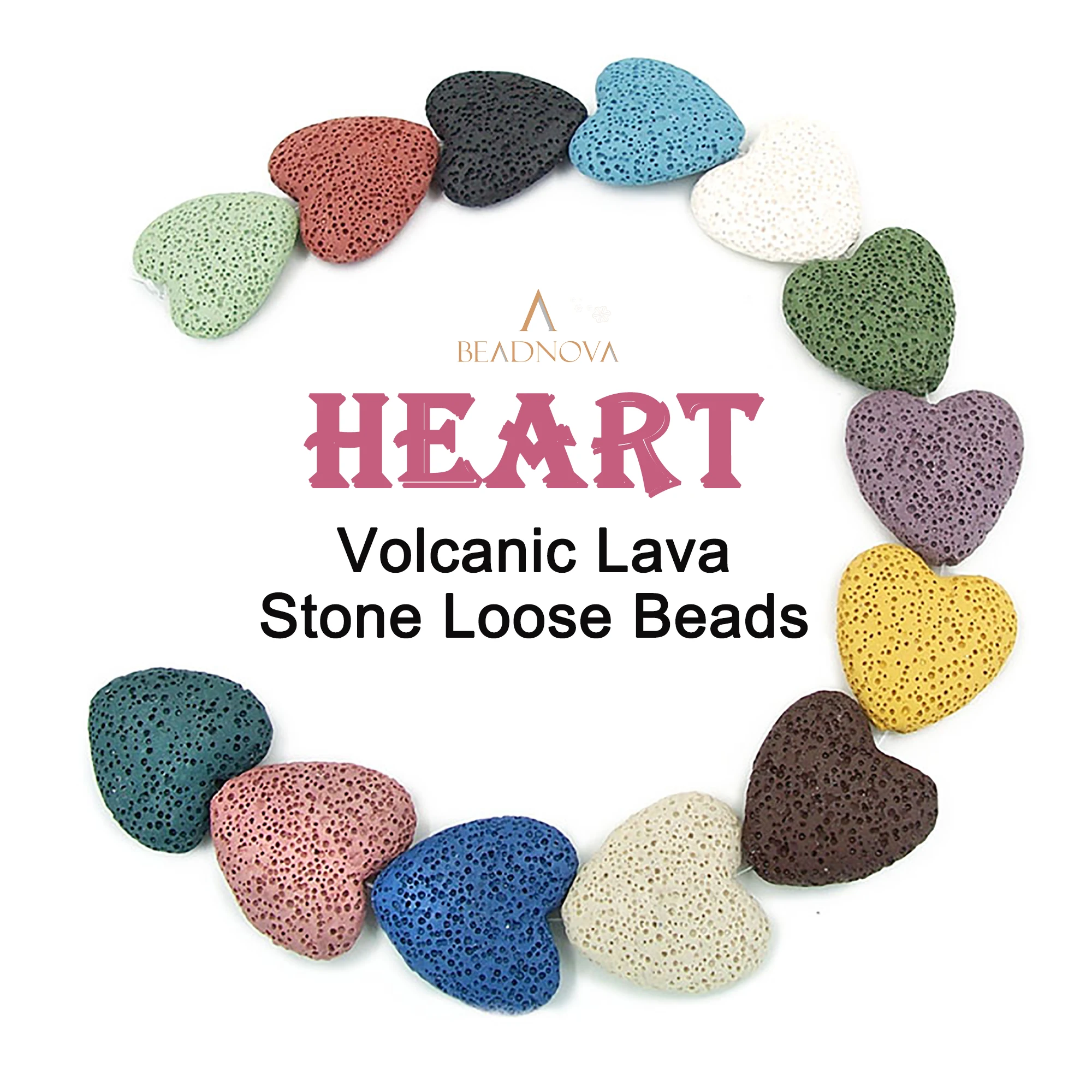 

Heart Shaped Volcanic Rock Color Lava Beads Essential Oil Diffuser Energy Power Gemstone Healing Loose Beads for Pendant Necklac