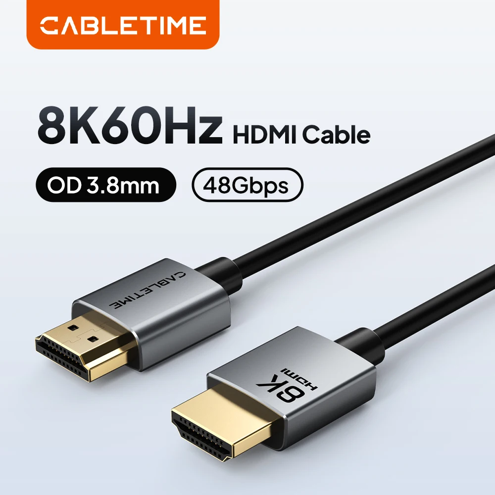 CABLETIME Ultra Slim HDMI 2.1 Cable 48Gbps High Speed 8K 60Hz 4K 120Hz HDMI Cable for PS5 Xbox Series X Roku TV HDTV Blu-ray