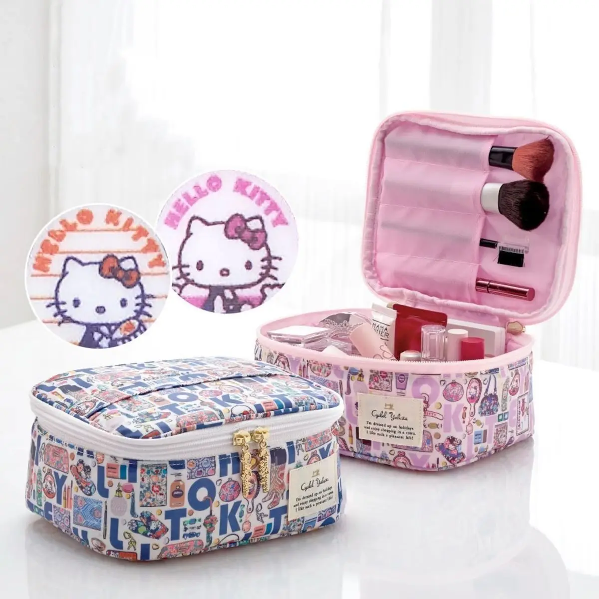 

Sanrio Hello Kitty Square Makeup Bag Portable Large Capacity for Travel Toiletries Cosmetics Jewelry Storage Bag Girl Gift Toys