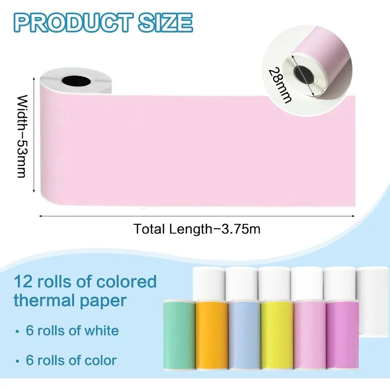 Self-Adhesive Multicolor Thermal Paper 53*28mm Printer Paper For Phomemo T02/M02 Printer Notes Maker Gift, Photos, Journal, Work