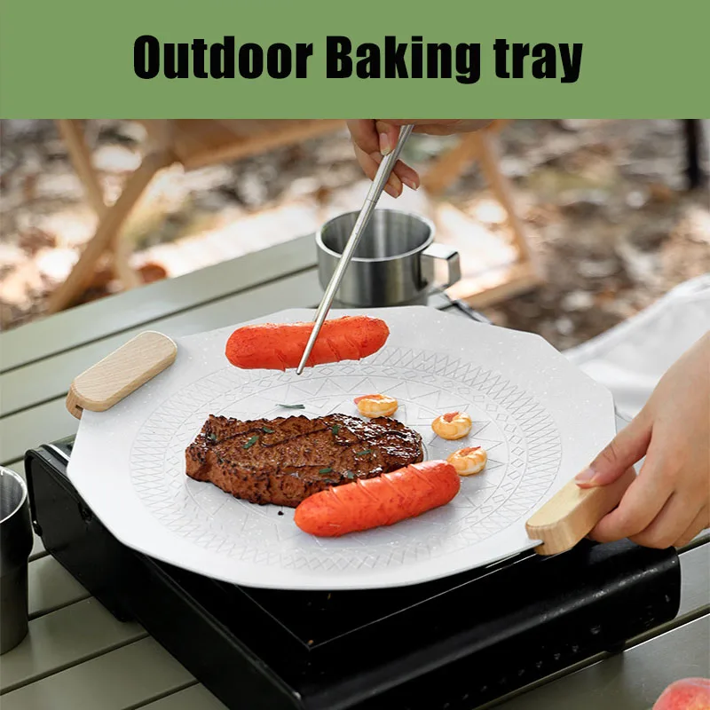 

Outdoor Camping Barbecue Plate, Portable Ovenware, Physical Non-Stick, Double Grip, Anti Scald Design