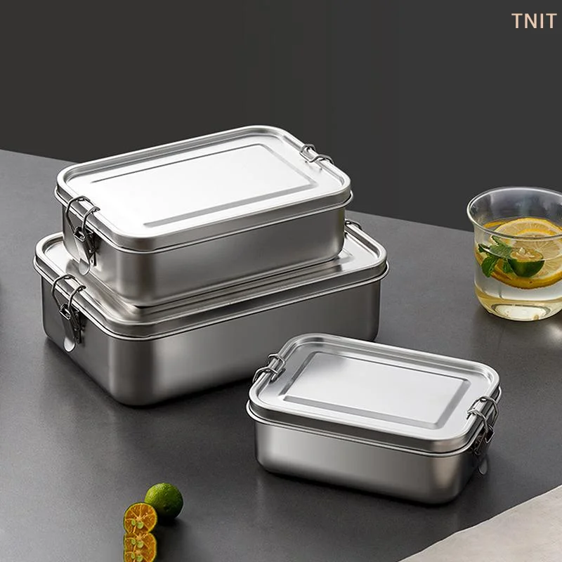 [J] 304 Stainless Steel Lunch Box Bento Box Metal Food Storage Container With Locking Clasp Suitable For Work And School