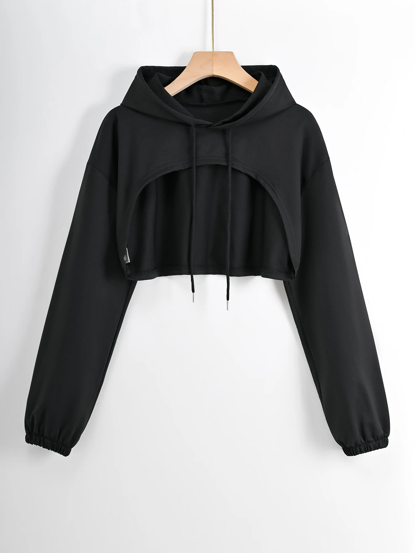 Drop Shoulder Super Crop Drawstring Hoodie