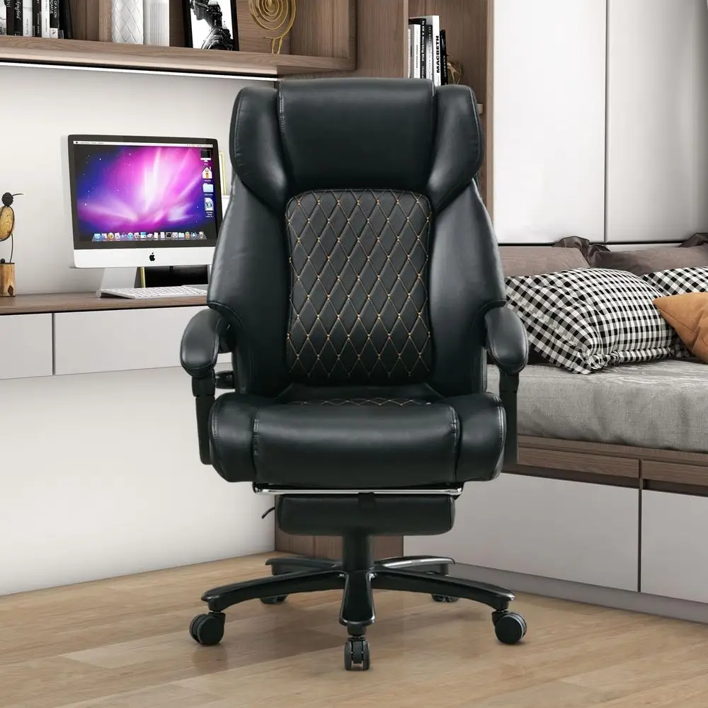 كرسي مكتب مريح مع مسند للقدمين، كرسي ألعاب جلدي للمنزل وغرفة النوم، كبير وطويل، مساند للذراعين مبطنة، مسند للرأس