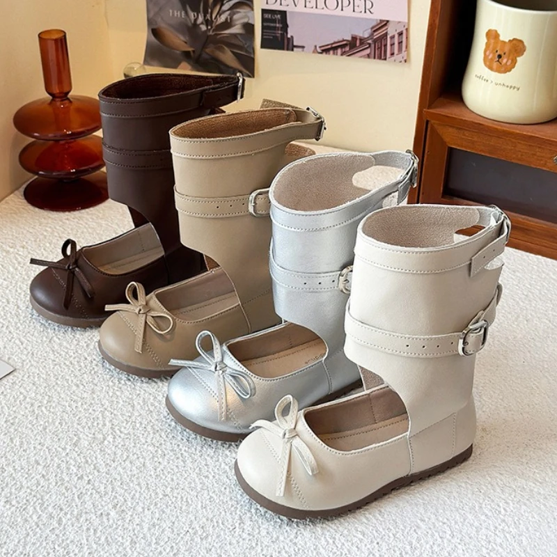 

Fashion Girls Performance Boots 2025 Winter New Style Girl Bow Boot Casual Child Comforta Warm Versatile Child Autumn Boots
