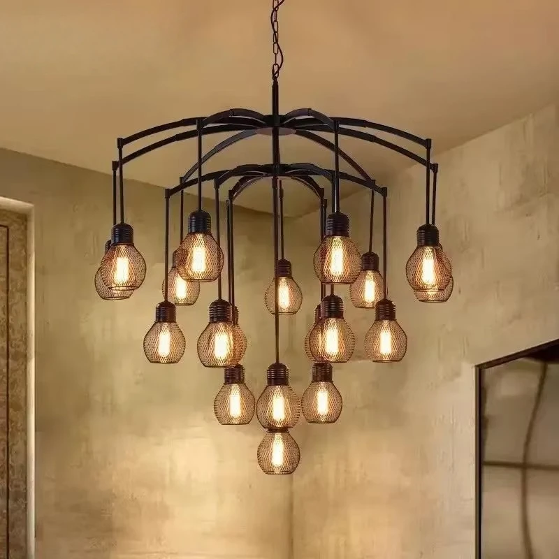 American Retro Pendent Lamp Industrial Wind Living Room Restaurant Loft Clothing Store Cafe Bar Box Homestay Chandelier
