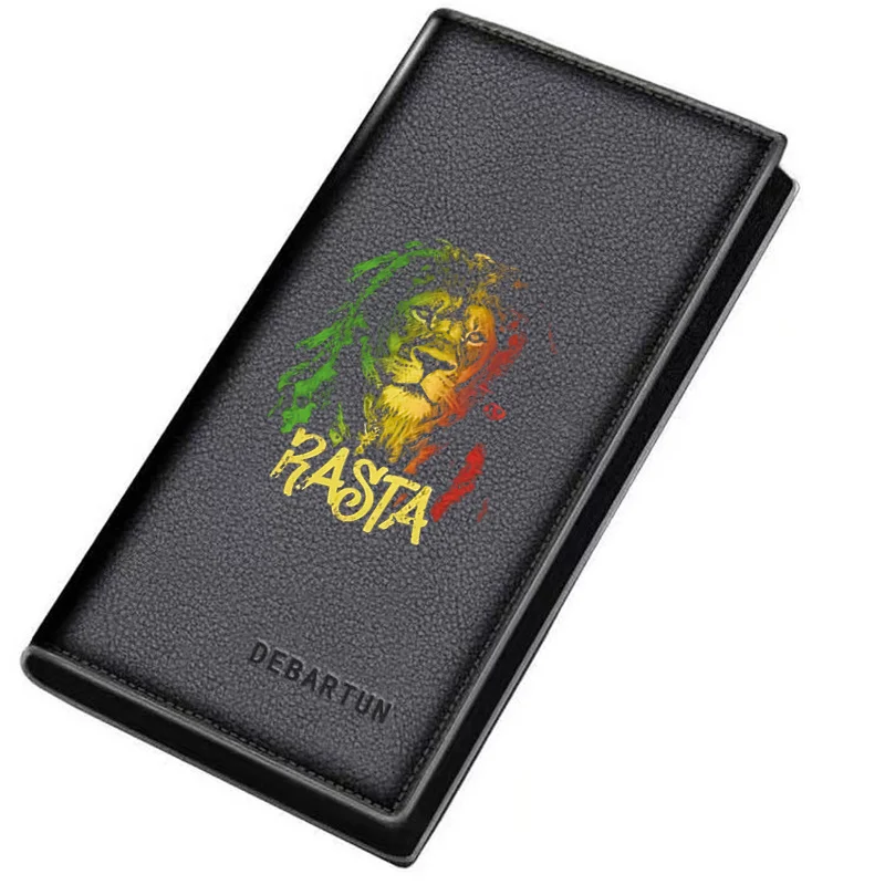 Lion face reggae style black background Men's Long Wallets Business Stylish Printing Design Casual Use Christmas Valentine's Fat
