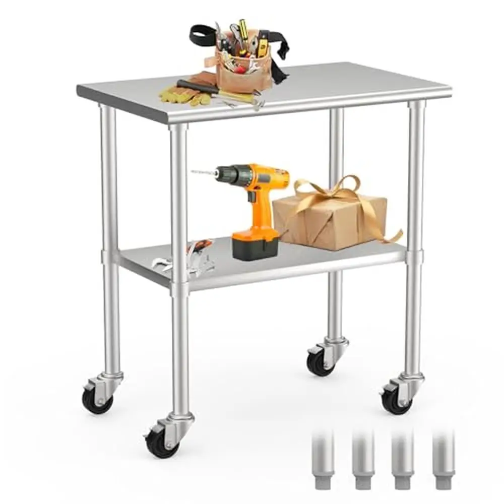 

NSF Certified Stainless Steel Table with Wheels 36x24 Inches Adjustable Under Shelf Load Capacity 450lbs Top 350lbs